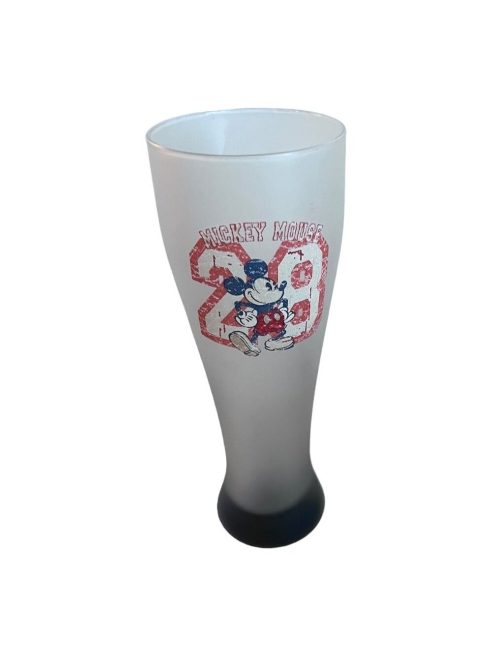 Walt Disney World Mickey Mouse 28 Frosted Pilsner Beer Glass 9.25" Blue Base